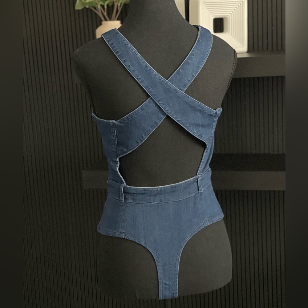 Denim Blvd Criss Cross Back Bodysuit